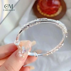 Dainty Womens S925 Expandable Bangle Leaf Carving Silver Bracelet Ladies Jewelry for Women Girls