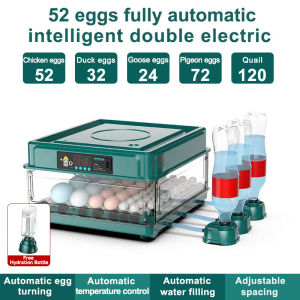 Automatic Egg Incubator 130/72/52 Eggs Digital Hatcher 12V/220V Dual Power Fully Automatic Egg Hatching Machine with Intelligent Temperature Control and Auto Turning Poultry Incubator for Chicken Duck Goose Quail Bird Farm Home Use