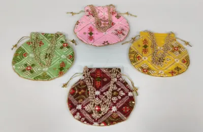 Multicolor Embroidered Silk Potli Bag for Women & Girls | Beaded Bridal Clutch Purse for Weddings Festivals & Parties | Gift Item | 23x22 cm (1 pc)
