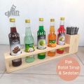 Rak Tempat Botol Sirup Kayu Kecap Minyak Saos Bumbu Plus Sendok Sedotan Es Teh Juice Lubang 7 Cm. 