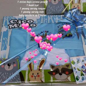 Anju1234 Kado Baju Bayi Baru Lahir Bonus Kartu Ucapan dan Pita Cantik Baju Celana pendek Bayi Baru Lahir
