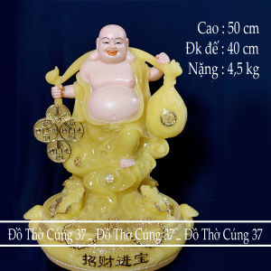 [ CAO 50 CM  NGANG 40 CM ] TƯỢNG PHẬT DI LẠC GÁNG TIỀN VÀNG CHẤT LIỆU BỘT ĐÁ - HÀNG NHẬP KHẨU