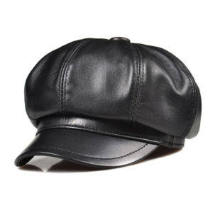 Topi Newsboy Kulit Asli Pria Wanita Baret Kulit Domba Pria Vintage Berkualitas Tinggi Topi Segi Delapan Hitam Pria Wanita
