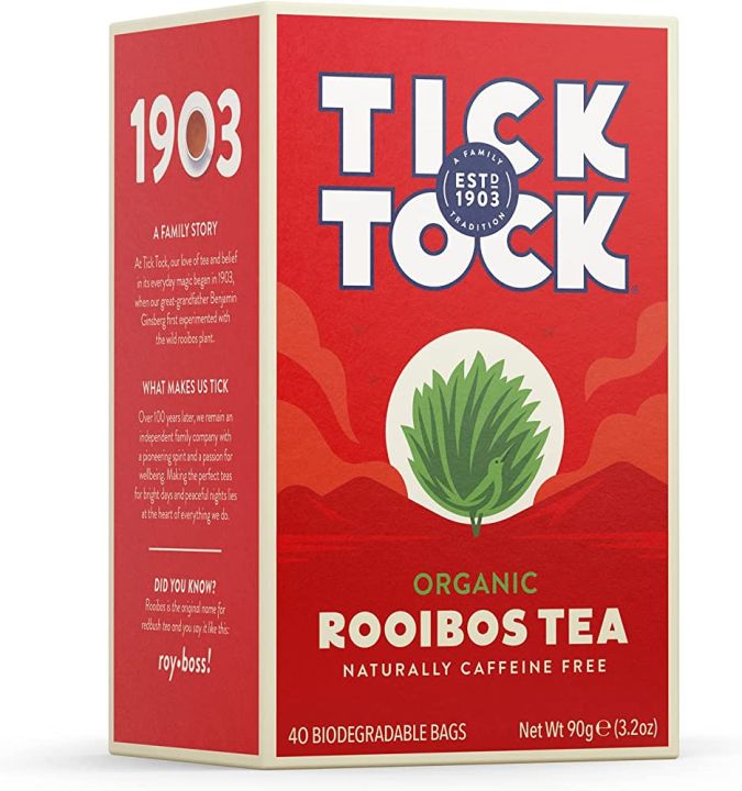 Tick Tock Organic Rooibos Tea ติ๊กต๊อก ออร์แกนิค ชารอยบอส 90g. Lazada