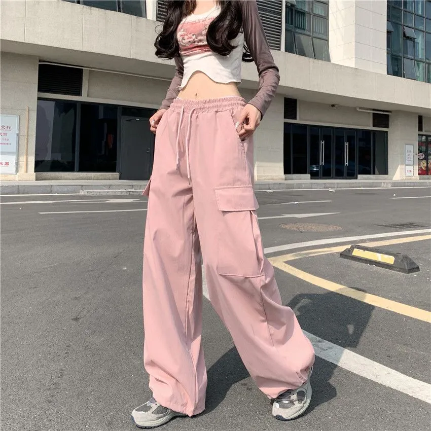 Kpop Streetwear Pink Cargo Pants Women Y2K Vintage Hippie Oversize Pocket  Wide Leg Sweatpants Female Tracksuit Harajuku