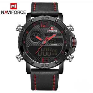 Jam tangan Pria Naviforce 9134 M tali kulit dualtime original
