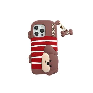 💗Internet celebrity trend+In stock+COD Hot 3D Cute Cartoon Dog Phone Case for iPhone 13 14 15 Pro Dachshund Puppy Soft Silicone Shockproof Cover for iPhone 16 Pro Max