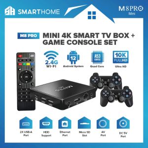 M8 PRO Mini Android 10 Smart TV Box 4K HD 1+8GB 5G Dual WiFi 64GB 10000+ Classic PSP 3D Game Box