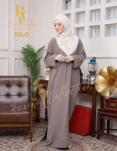 Milo New Elegant V-Neck Long Kaftan Abaya with Front Mobile Pocket - Free Size Muslim Dress