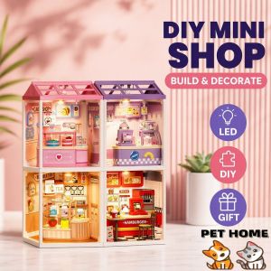Pet Home-my DIY Miniature Dollhouse Kit Mini Shop Model Craft Assembly Set With LED Light Display Gift