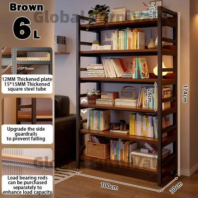 Global Bookshelf 4/5/6 Layers Storage Rack 500KG Load Capacity Metal Wood Storage Rack Stainless Steel Frame Suitable for Kitchen Bedroom and Living Room