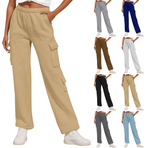 Womens Wool Cargo Sweatpants Loose Straight Leg Sport Pants Stretch High Waist Jogging Pants with Pockets