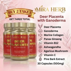 Mira Herb Deer Placenta with Ganoderma Marine Collagen Vitamin C Panax Ginseng 9-in-1 Advanced Health Supplement 3 Bottles