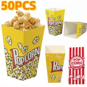 50Pcs Popcorn Boxes Paper Popcorn Bucket Popcorn Bowls Popcorn Bags Disposable Popcorn Cup Folding Popcorn Box Packaging Paper Box