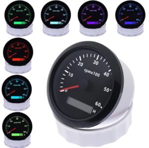 Motorcycle Tacho Meter Gauge 85mm RPM Tachometer Gauge With 7 Colors Backlight Marine Boat RPM Meter Gauge LCD Digital Hour Meter 6000rpm 7000rpm 8000rpm For Car Truck 9-32V