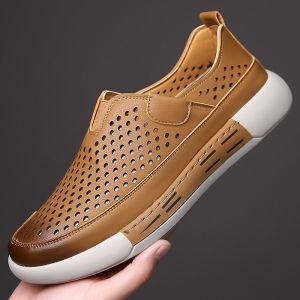 Free Shipping New Men’S Summer Collection: Breathable Perforated Casual Leather Shoes Trendy Perforated Sneakers With Soft Soles Suitable For Outdoor Activities