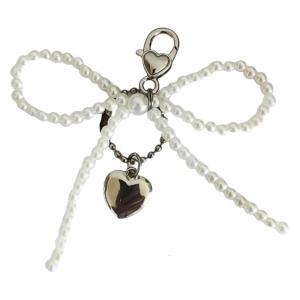 Fashionable Beaded Bowknot Keyrings Pendant Charm Portable Key Adornment Acrylic Texture for Key Bag Phone and Purses