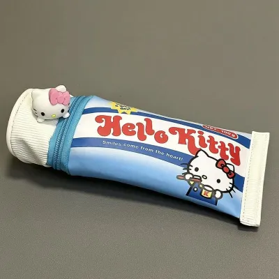 Balo đựng bút kiểu kem đánh răng Hello Kitty dành cho nữ - Thiết kế dễ thương phong cách kawaii dung lượng lớn để lưu trữ dụng cụ học tập và sắp xếp bàn học