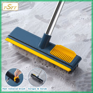 TSTT Long Handle Bathtub Clean Floor Scrub Brush 2 In 1 Removable Wiper Magic Broom Brush Squeegee Home Kitchen Tile Cleaning Brush