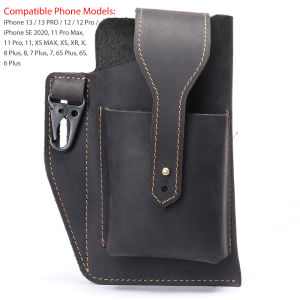 EDERN Retro Crazy Horse Leather Mens Waist Bag Tactical Belt Bag Genuine Leather Mobile Phone Fanny Pack Phone Holster with Key Holder