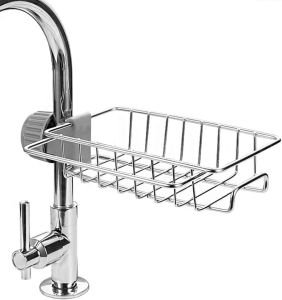 Sponge Holder Sink Organizer Stainless Steel with Hook Soap Sponges Sink Drainer Diameter 18-25 mm COLOR: BLACK