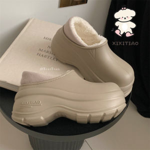 รองเท้าหน้าหนาวที่เรียบง่ายซับขนแกะที่อบอุ่นรองเท้าหิมะกันน้ําสุภาพสตรีกลางแจ้งสบายสีทึบรองเท้าผ้าฝ้าย