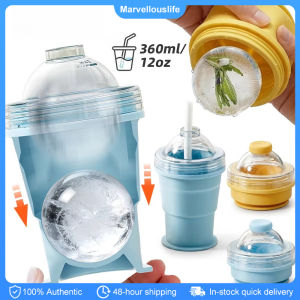 2-in-1 Collapsible Cup 360ml Folding Water Cup with Straw Ice Ball Maker Silicone Ice Mold Travel Tumbler