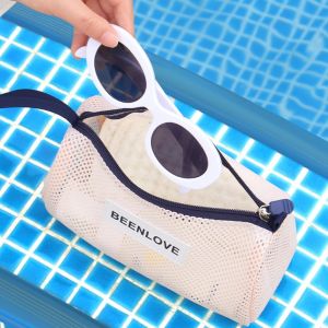DSFIF Handheld Beach Mesh Bag Breathable Large Capacity Cosmetic Zipper Pouch Fashion Reusable Toiletries Storage Bag Swimming