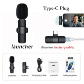 2 in 1 K9 Wireless Lavalier Microphone Portable Audio Video Recording Mic For iOS Android Type c for Live Vlogging Mobile Phone Microphone Lapel Microphone For Teaching