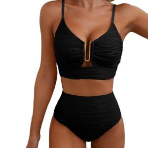 Womens cutout đồ bơi hai pcs chia Bộ Đồ Tắm nữ xếp li đồ bơi cạp cao Đồ bơi cho beachwear