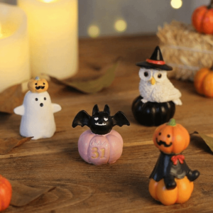 BABYBANG 3D Pumpkin Ghost Owl Ornament Decorative Resin Mini Halloween Figurines Cute Detailed Halloween Ornaments Home Decor