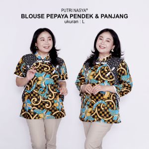 Putri Nasya Blouse Batik Big Size Wanita Atasan Batik Jumbo LD 140 Pakaian Atasan Model Blus Pendek Jumbo Seragam Kerja Batik / Blus Kantor Formal S-M-L-XL-2L-3L-4L-5L-6L-7L / Pakaian Batik Super Jumbo Kekinian Bahan Wanita