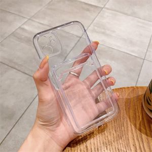 Card Slot Silicone Phone Case for IPhone 14 13 12 11 Pro Max Mini XS XR X 8 7 Plus + SE 2020 Soft Skin-friendly Phone Cover with Card Holder Pack Shockproof Phone Casing