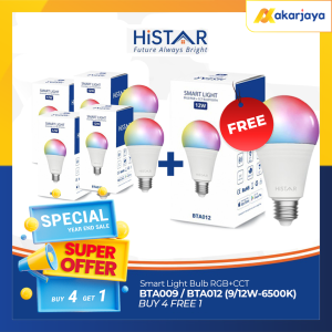 BELI 4 GRATIS 1 Lampu Pintar Bohlam LED HISTAR BTA009 BTA012 Smart Light Bulb RGB+CCT BLUETOOTH 9W 12W Bergaransi