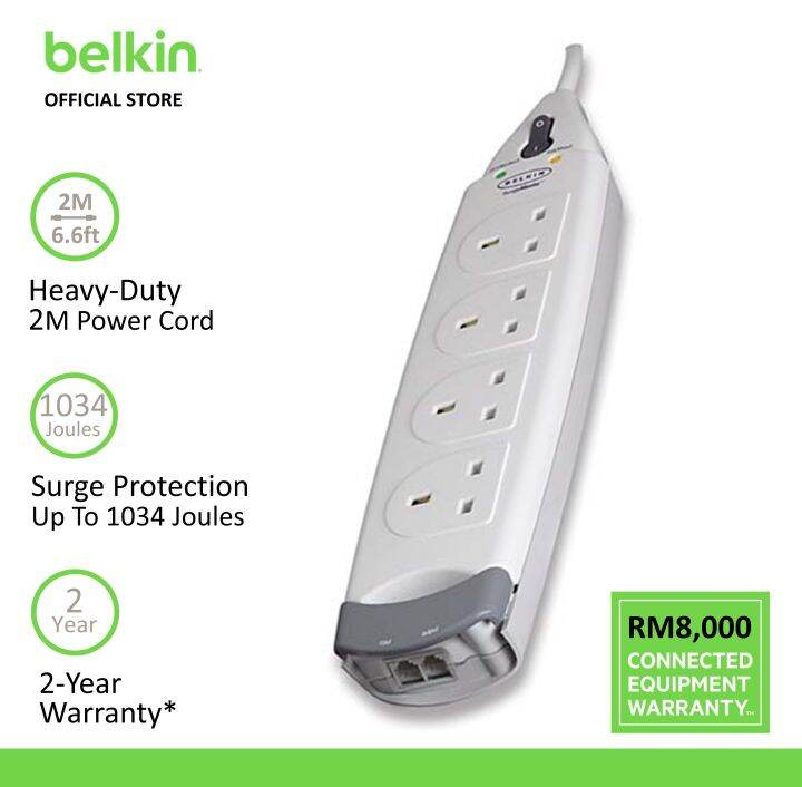 Belkin F9H410sa2M Home Series 4-Socket Surge Protector | Lazada