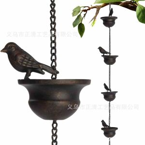 Mobile Birds on Cups Rain Chain Bird Rain Chain Decoration Metal Natural Style Drainage System 铁艺装饰小鸟雨链排水链