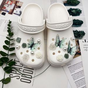 Crocs jibbitz quyến rũ giày trang trí tự làm màu xanh lá cây lá vàng kim bướm phụ kiện có thể tháo rời Giày chuỗi khóa giày cho CROCS