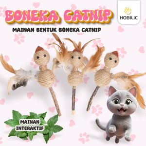 Hobilic Mainan Cat Teaser Bulu Kucing + Catnip Stick Anti Stress Pembersih Gigi Natural