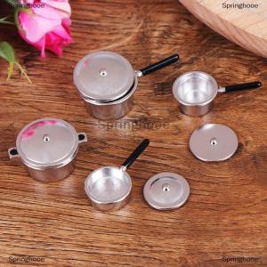 [COD] Springhooe 4pcs 1:12 dollhouse Miniature Metal MINI POT ชุดตุ๊กตาบ้านครัวเฟอร์นิเจอร์