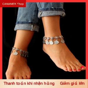 CS Vòng chân đồng xu GYPSY Boho bạc cổ điển Vòng đeo mắt cá chân vòng đeo chân trang sức nữ