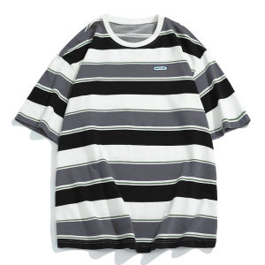 Hello jim Stripe T shirt Men and Women 2022 Summer short sleeves in a loose Couple Tshirt Oversize shirt Men  J1627