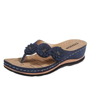 [Free Shipping] Summer New Plus-Size Sandals For Women Available In Multiple Colors Featuring Handmade Retro Floral Designs Flat Soles And A Wedge Heel With A Toe-Post Style