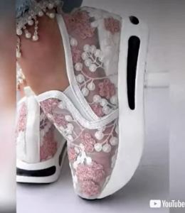 GIGIFOX Platform Wedges womens Sneakers Floral Embroidery Mesh Sneakers For Women Slip On Casual Comfy Heeled Shoes Woman