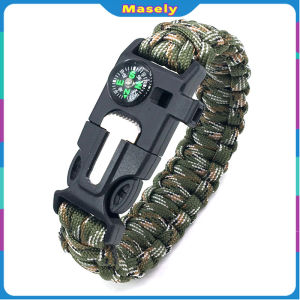 Masely Outdoor Survival Bracelet with Whistle & Flint Fire Starter 3.2m Rope Camping Tool for Emergency