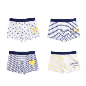 KUCHAR 4pcs/set High Quality Cotton Boys Boxers Shorts Kids Stripes Underwear Teenager for 2-14 Years Children Underpants