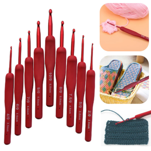 Red Crochet Hooks Needle Silicone Handle Aluminum Crochet Needle Set Knitting Needles DIY Sweater Weave Sewing Knitting Tool
