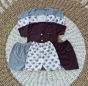 3Set Baju bayi baru lahiran Serian Coklat Abu