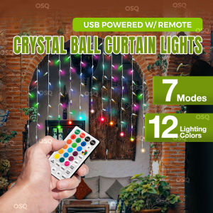 OSQ 96LED 12 Lighting Colors Christmas USB Powered Crystal Ball Curtain Lights W/ Remote Decoration