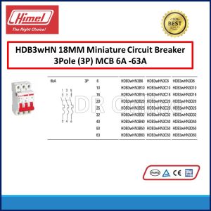 HIMEL MCB 3P HDB3WH MCB C-CURVE  3Pole 6KA 6A10A16A20A32A40A63A