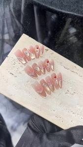 【🎁Free Glue🔥】Handmade Artificial Nail Blush Gradient Gold Cat Eye Temperament 3D Balloon Hand-Painted Phototherapy Fake Nail Patch Press on Nails Reusable